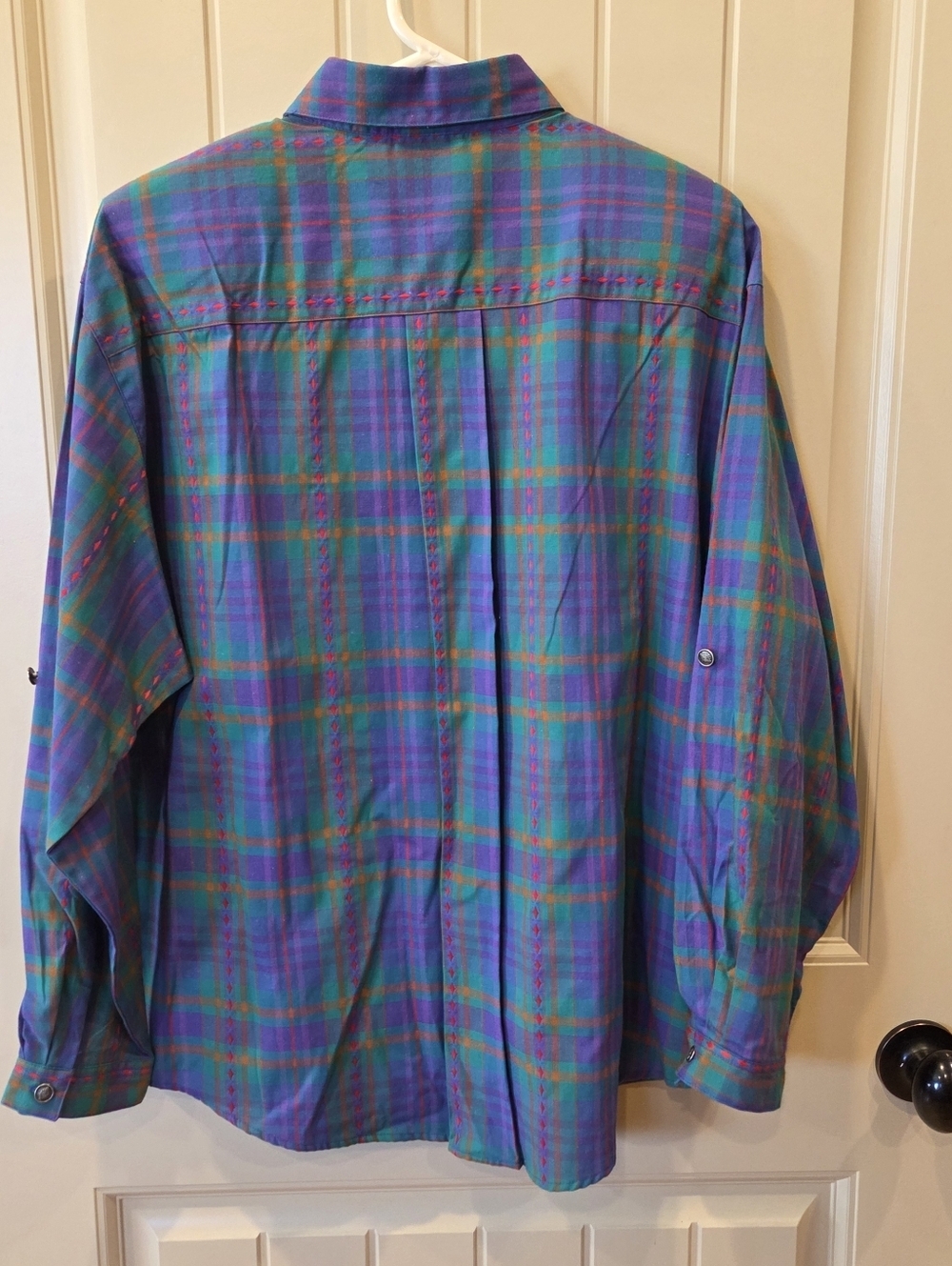 Vintage Koret City Blues Plaid Embroidered Shirt XL | Southwest Boho Button Dow - Picture 9 of 14